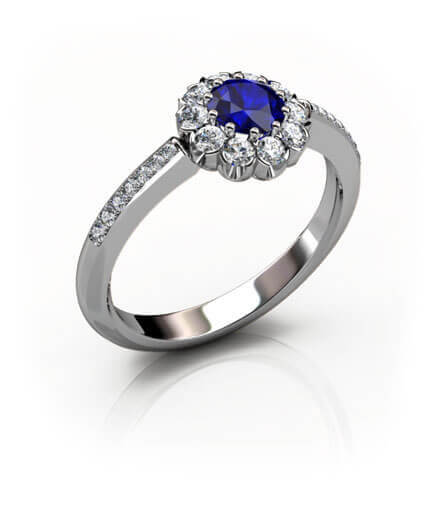 ring med blå safir och diamanter