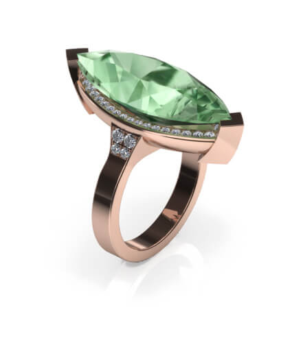 coctailring i roséguld med limekvarts och diamanter