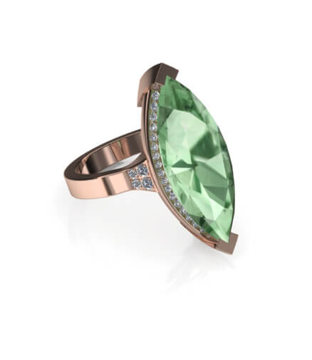 Ring i roséguld med diamanter och limekvarts