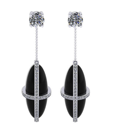 örhängen svart onyx och briljantslipade diamanter