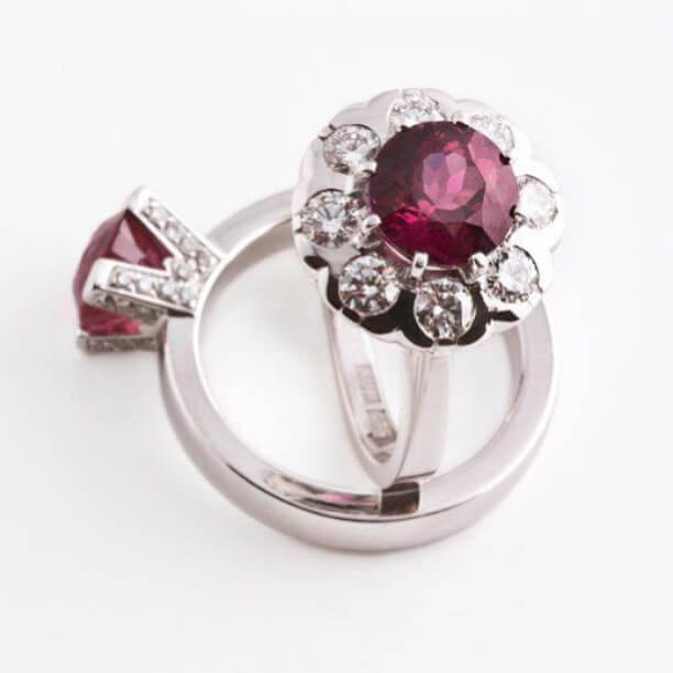 Raspberry red gems and diamonds